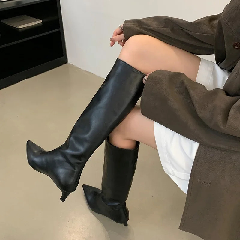 Equal Autumn Winter Sexy Women Knee-High Boots Street Style Pointed Toe Thin Low Heels Casual Party Shoes Long Boots Women 241213