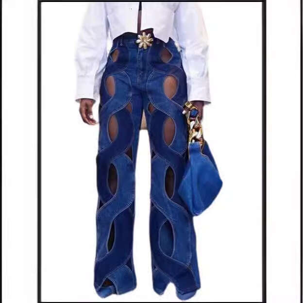 European And American Summer Casual Straight Slim Fried Dough Twists Hollow Out Metal Button Jeans