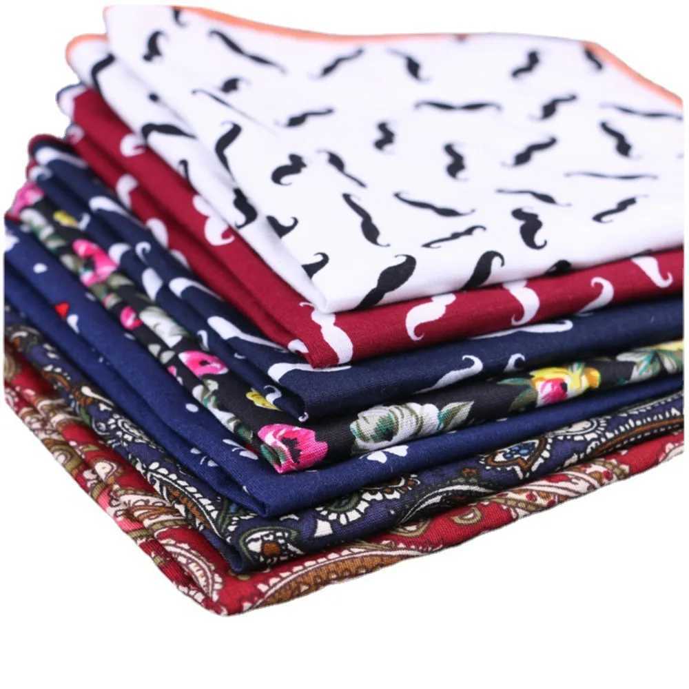 Fashion Cotton Pocket Square Flower Beard Paisley Print Handkerchief White Navy Square Towel Hanky Wedding Chest Tie Accessories W241213