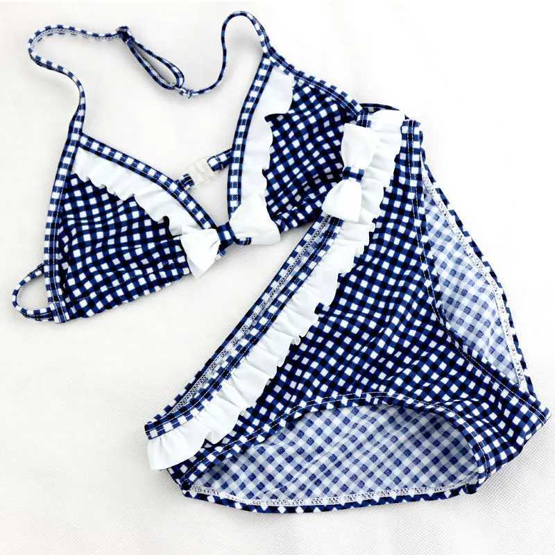 Summer Childrens Two Pieces Swimsuit Girls Cute Swimwear Kids Infant Lovely Plaid ss Bikini Suits For Big Girl 6-16YXJ241212