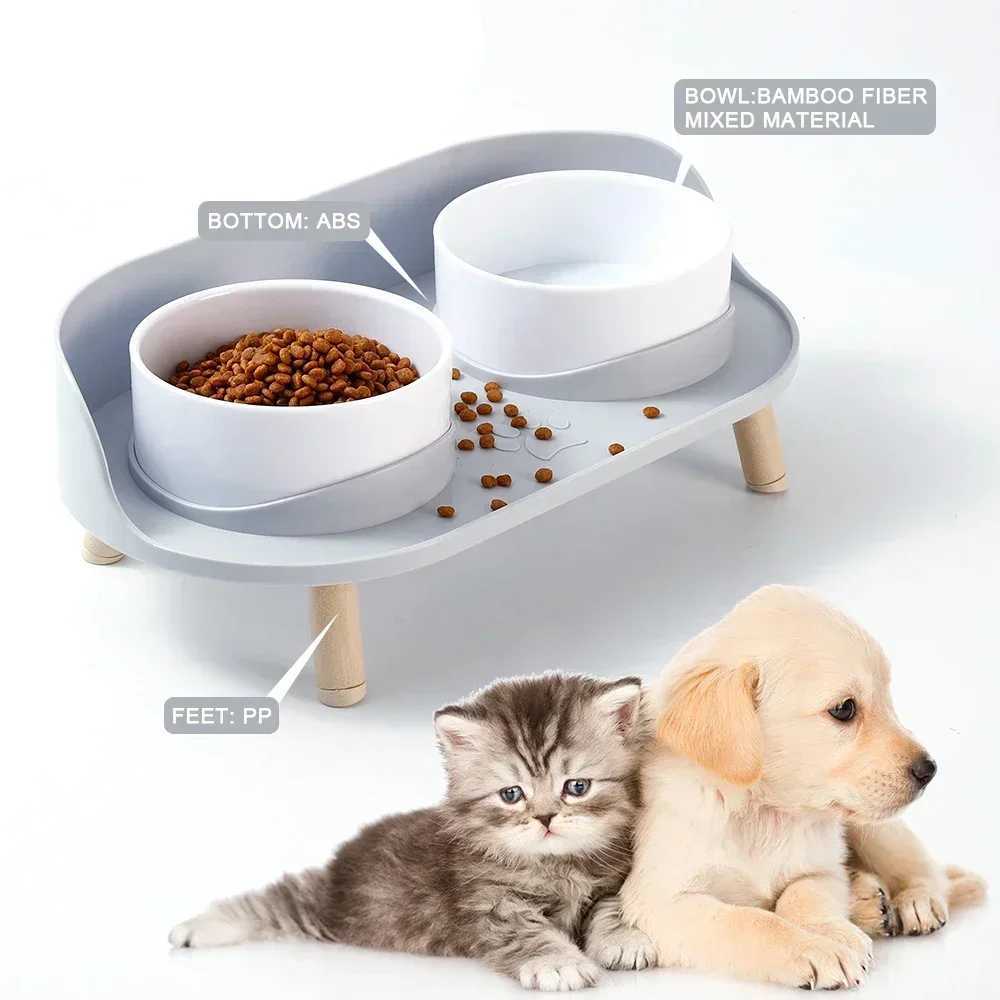 Cat Placemats Cat Double Bowls Feeder Adjustable Height Pet Cats Drinker Water Bowl Elevated Feeding Kitten Supplies Pet Food Bowl Feeders z241213