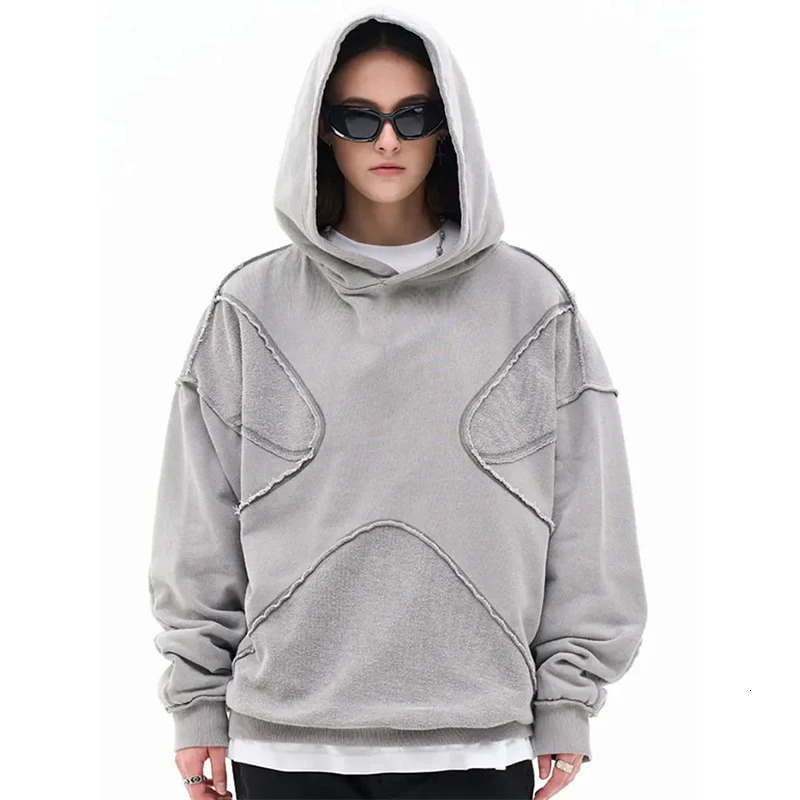 2024 Winter Hip Hop Splicing Retro Hoodie Sweater Old Warm Creative Outdoor 241212