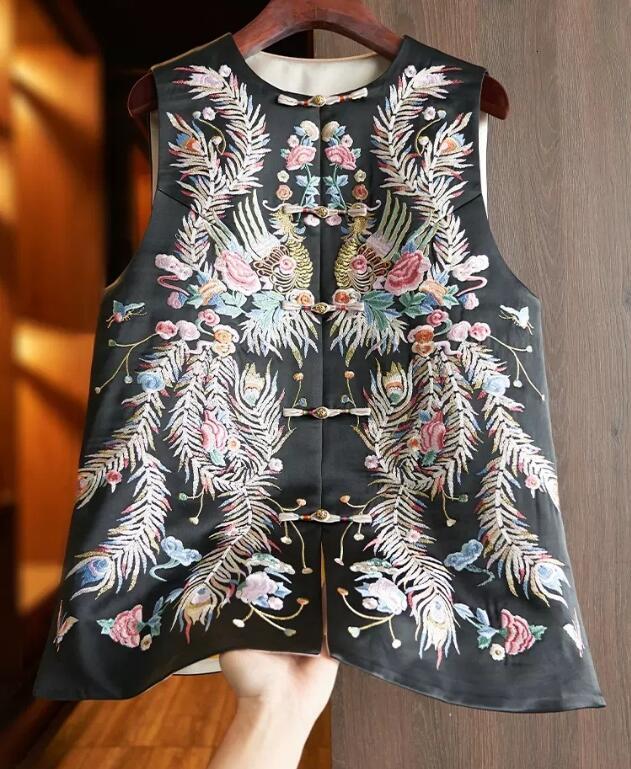 Women Chinese Style Retro Jacquard Buckle 2024 Spring Fashionable China-Chic Embroidery Vest Jacket