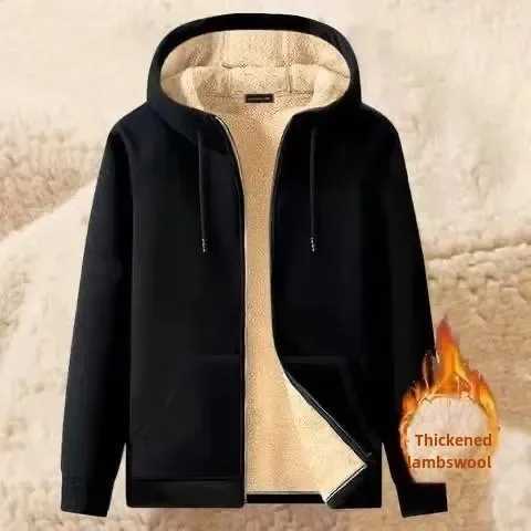 Autumn and winter pure color sheep velvet casual sports jacket mens warm wool lining thickened simple cardigan sports shirt W241213