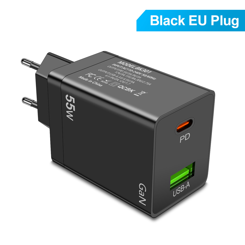 GaN Fast Charging 55W USB Type C PD Wall Charger QC3.0 US EU US AU KR Plug For iPhone iPad Samsung Xiaomi POCO