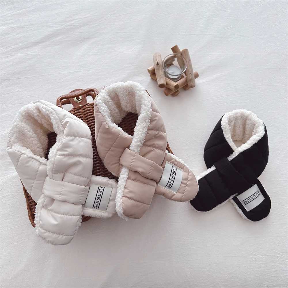 Scarves Wraps Winter Soft Fleece Wool Baby Scarf Children Warm Plush Neck Wrap Boy Girl Cross Cotton Padded High Quality Muffler Neck Scarf H241213