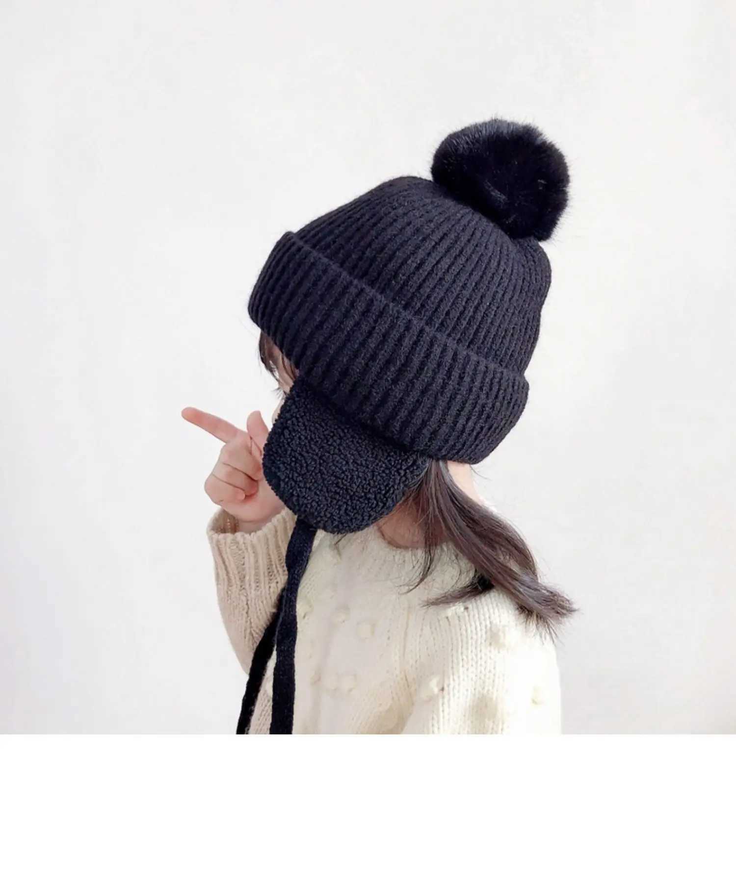 Knitted Kids Beanie Cap Bomber Hat Baby Boy Girl Hat Warm Children Baby Autumn Winter Girls Hat for Kids Bonnet Cap Bomber HatXJ241213