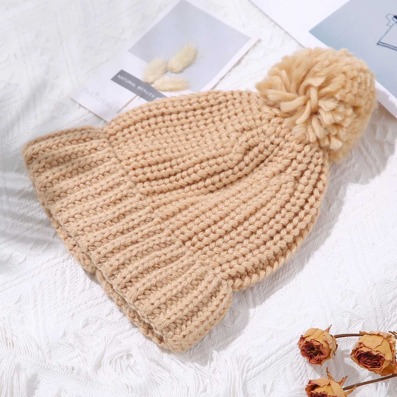 Pudcoco Kids Knit Hat Cute Soft Thickened Solid Color Beanie Warm Winter Cap for Baby Girls BoysXJ241213