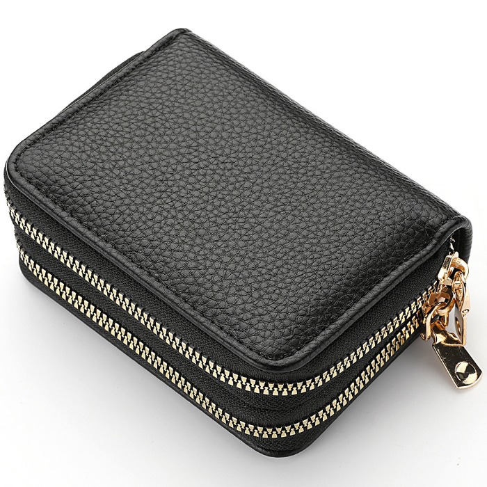 Double Zipper Wallet Womens Short Credit Card Holder, Multifunctional Large Capacity Coin Purse