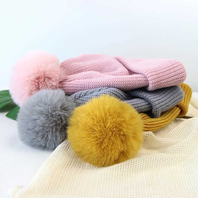 Winter New Baby Hat Solid Color Soft Warm Knitting Cute Pompom Boy Girl Hats Toddler Enfant Knitted Cap AutumnXJ241213
