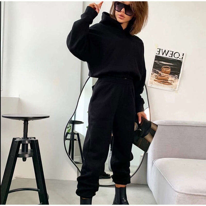 European American Women's Autumn Winter New Hooded Sweatshirt Two-Piece Set, Trendy Clothing, Fashionable And Casual Temperament
