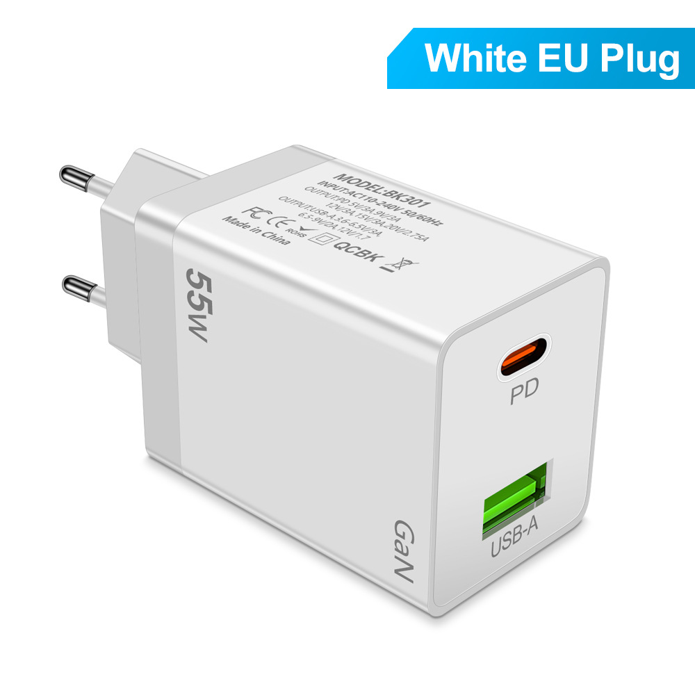 GaN Fast Charging 55W USB Type C PD Wall Charger QC3.0 US EU US AU KR Plug For iPhone iPad Samsung Xiaomi POCO