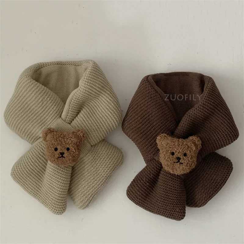 Scarves Wraps Baby Scarf Autumn Winter Cute Bear Children Knitting Newborn Bib Wool Knitting Versatile Kids Warm Boy Girl Toddler Neckerchief H241213