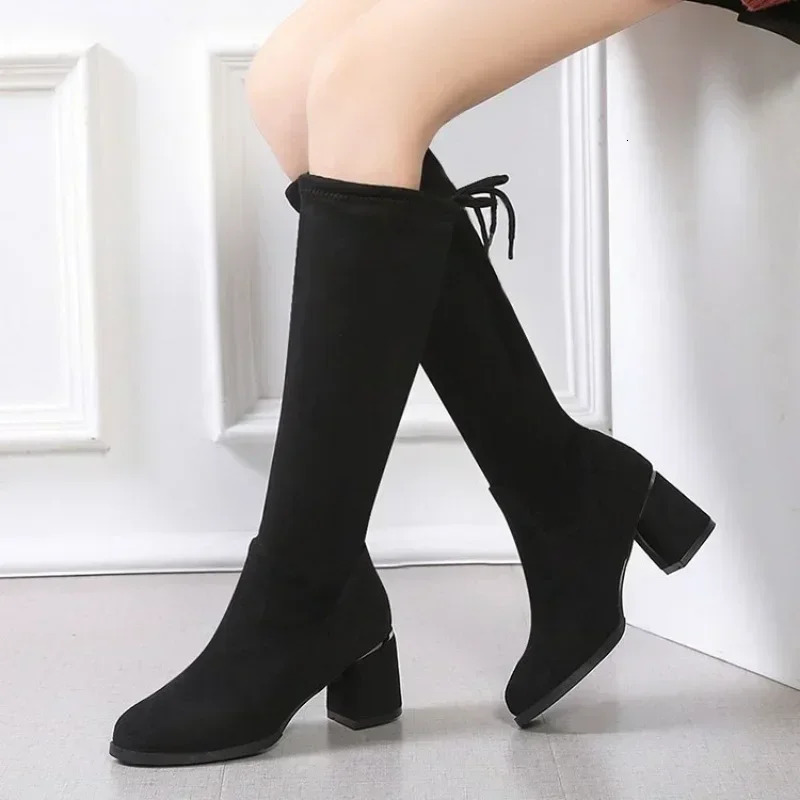 2024 Autumn ladies Over the Knee Boots Outdoor thick heeled non slip shoe Fashion comfortable long boot casual womens shoes 241213