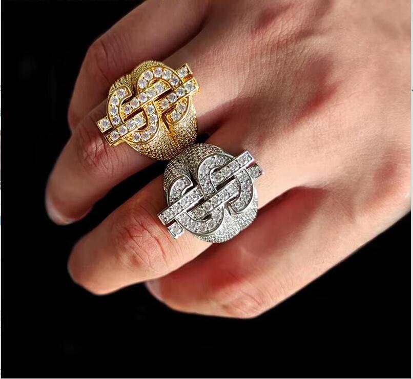 ATJMLADY 2025 Iced Out Bling 5A Cubic Zirconia CZ Money Dollar Ring Hip Hop Fashion Cool Men Boy Finger Jewelry Wholesale