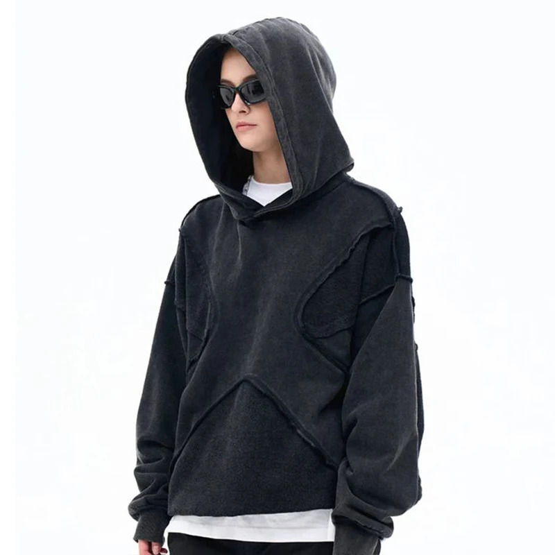 2024 Winter Hip Hop Splicing Retro Hoodie Sweater Old Warm Creative Outdoor 241212