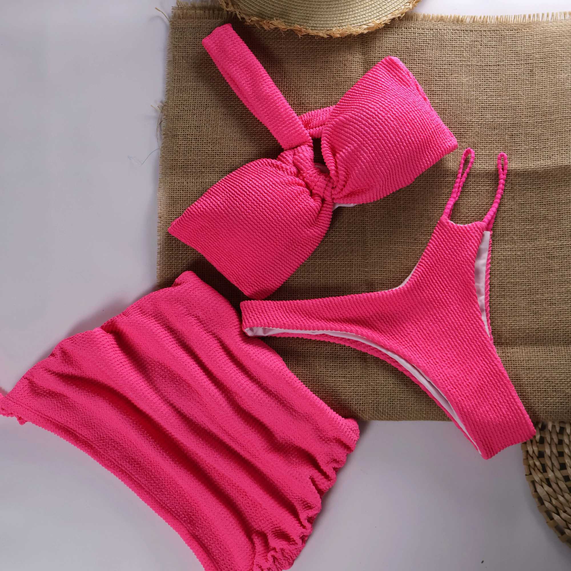 Sexy 3pieces Micro Bikini 2024 Women Swimsuit Fa Swimwear Thong Bikinis Set Brazilian Beach Wear Bathing Suit BiquiniXJ241212