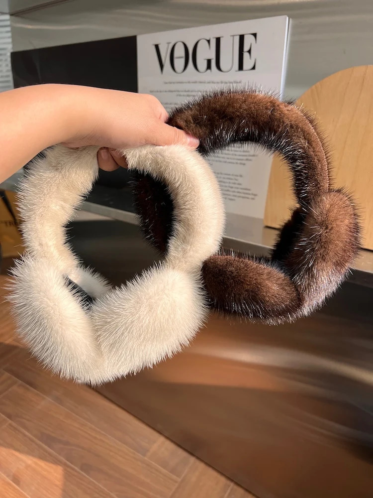 Winter womens warm 100% natural mink earmuffs outdoor fashion mink earmuffs girls winter earmuffs 241211