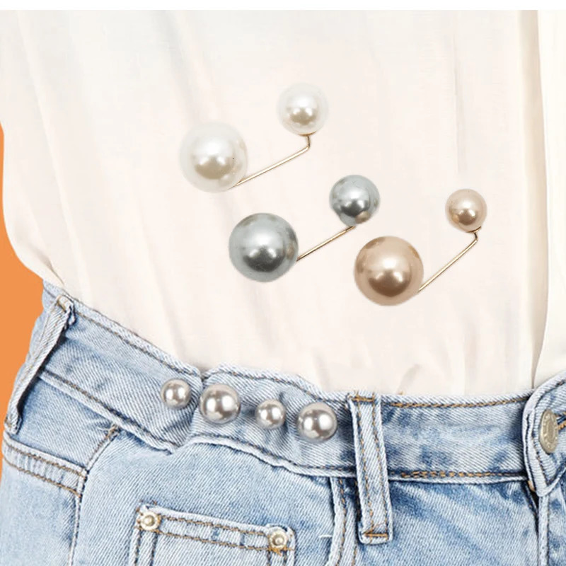 3 piecesset of womens tight waist belt clip double pearl brooch metal lapel sweater cardigan accessory 241210