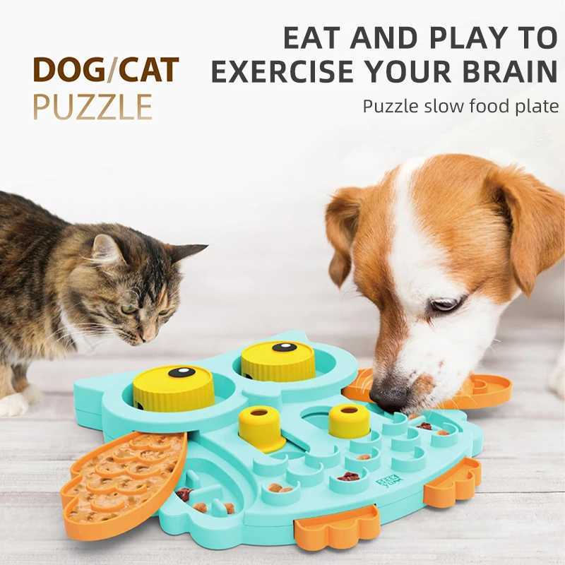 GiGwi Cat Toys Puzzle Owl Slow Food Plate Toy for Dogs Molar Training Bite Resistance Pet Look for Hidden Interactive Dog Toys X241213