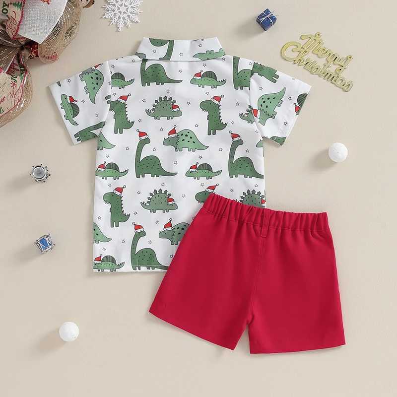 FOCUSNORM Christmas Preschool Baby Boy Clothing Set 0-4Y Dinosaur Printed Short Sleeve Single Chest Shirt W241213