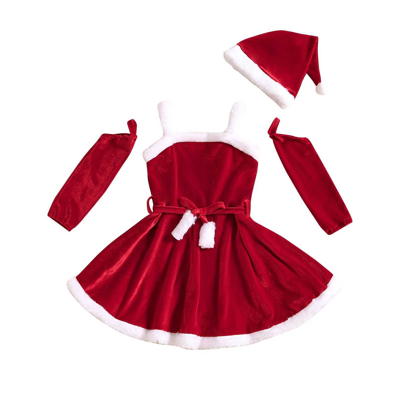 Girls Christmas Dress Set Autumn/Winter Velvet Pendant Dress+Sleepwear+Hat 3-Piece Baby Santa Claus Costume Holiday Costume W241213