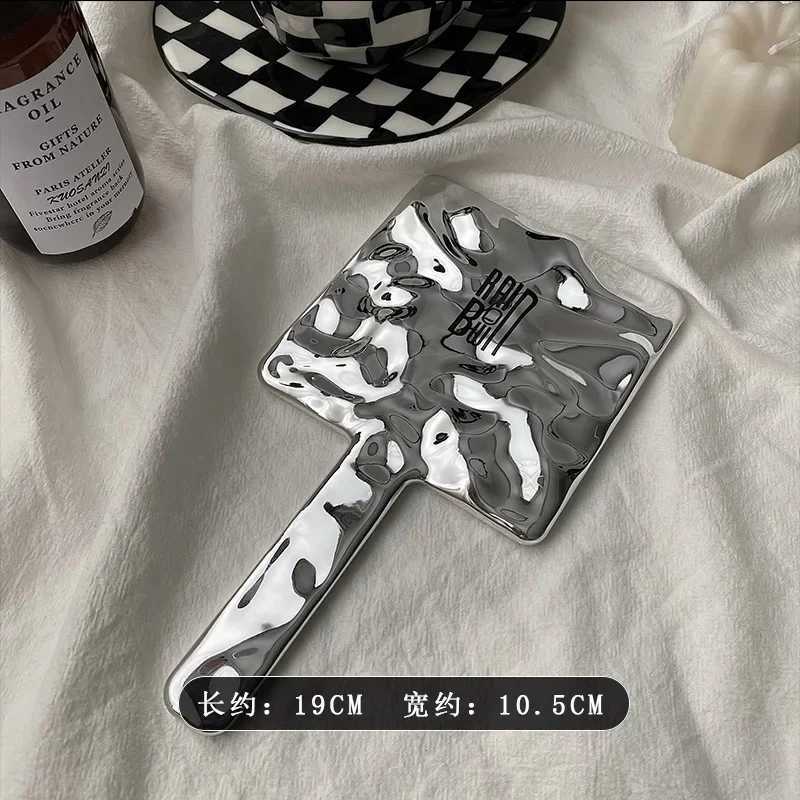 HD MirrorLiquid Shape Square Mirror Mini Hand-held Cosmetic Mirror Makeup Mirror Travel Portable Beauty Mirror Silver Waves HotXJ241213