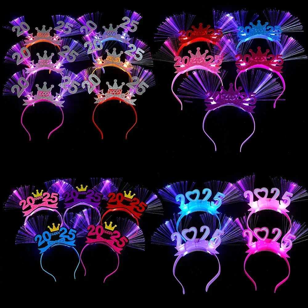 Sunglasses 2025 Happy New Year LED Light Up Headband Glow Hairband Flashing Glasses Women Men Kids Adults Christmas New Year Party Supplies H241213