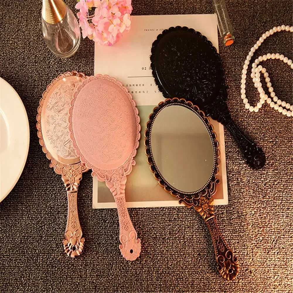 Portable Handheld Makeup Vanity Mirror Retro Carved Makeup Hand Mirror SPA Salon Compact Women Cosmetic MirrorsXJ241213