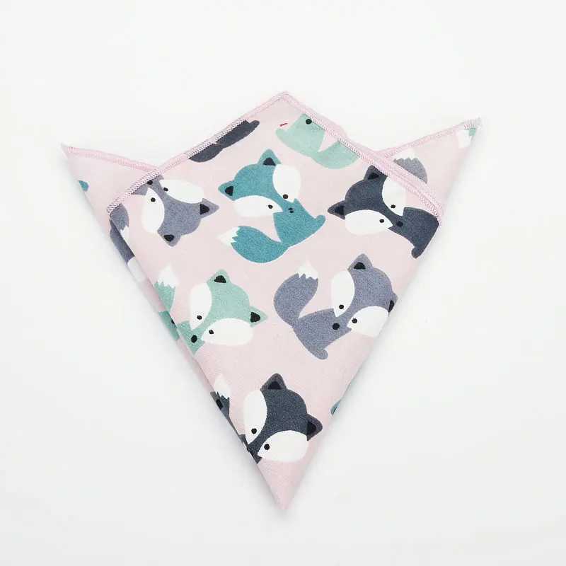 25*25cm Brand New Mens 100% Cotton Animals Handkerchief For Man Star Bear Print Pocket Square Chest Towel Suits Hankies W241213