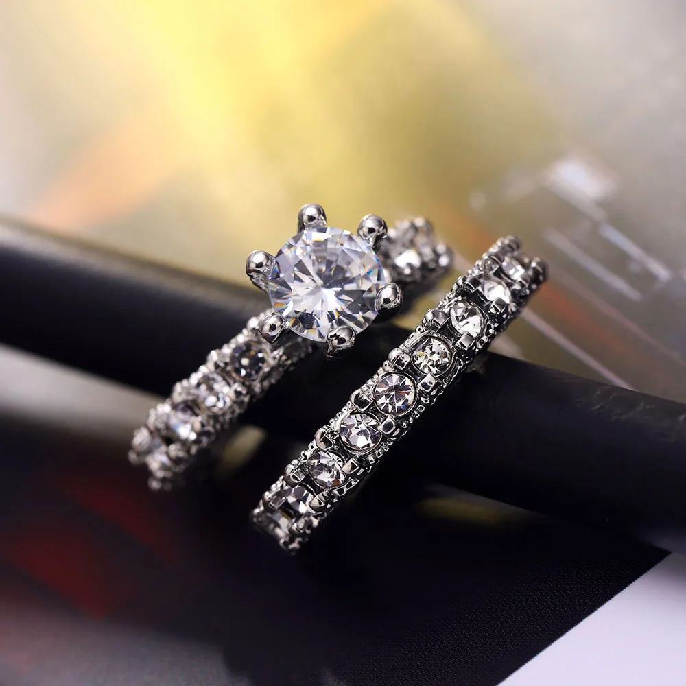 IPARAM Elegant Zircon Ring Jewelry Silver Engagement Womens Wedding Set Fashion Crystal 241210