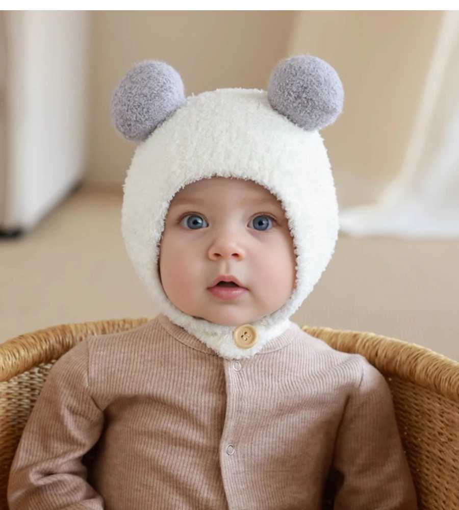 Baby Hat Autumn/Winter Baby Plush Hat Childrens Ear Protection Hat Coral Plush Cute Knitted Boys and Girls Winter SleXJ241213
