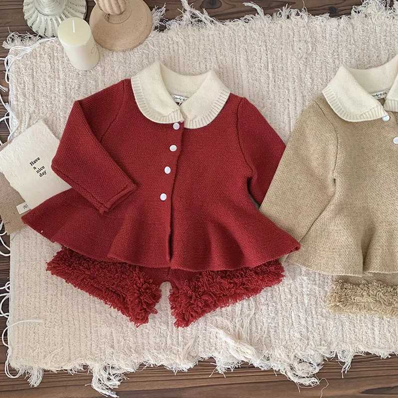 Baby Clothing Knit Set Spring Autumn New Christmas Knitted Girls Sweater Suit Knitted Tops+PP Short Sweet Two Piece Suit W241213