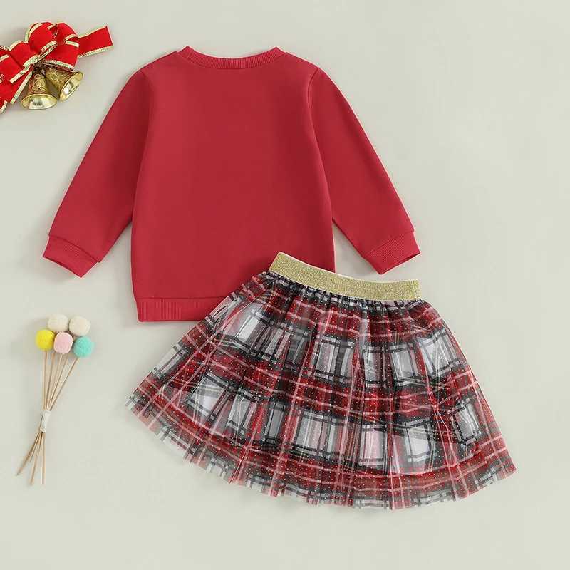 FOCUSNORM 1-6Y Fashion Preschool Girls Autumn Clothing Set Christmas Letter Embroidered Sports Shirt Top+Plain Lace Skirt W241213