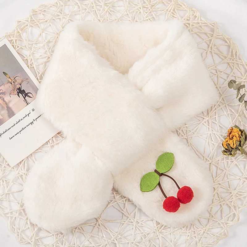 Scarves Wraps Cartoon Cherry Plush Baby Scarves Autumn Winter Warm Furry Infant Toddler Scarf Soft Thick Faux Fur Newborn Girl Boy Neckerchief H241213