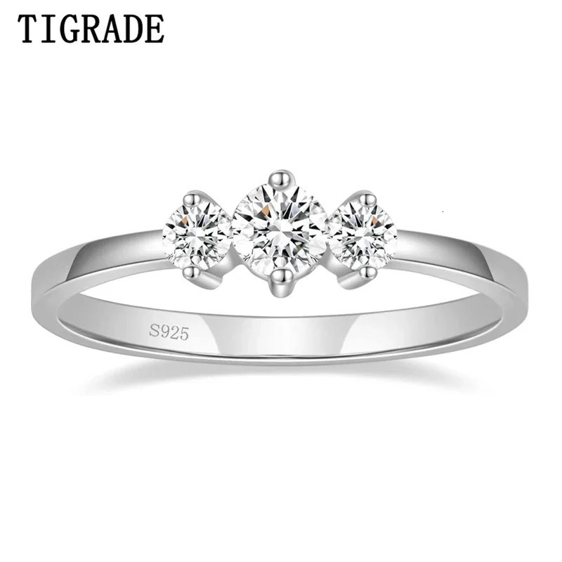 Tigrade Real S925 Sterling Silver Rings 3pcs Stones Round Cut Zircon Promise Engagement Wedding Band Bride ring Fine Jewelry 241213