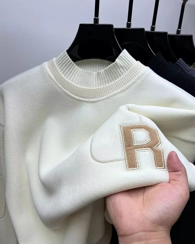 Premium man round neck sweater autumn winter fashion personalized collar letter embroidery n top warm thick casual pullover 241213