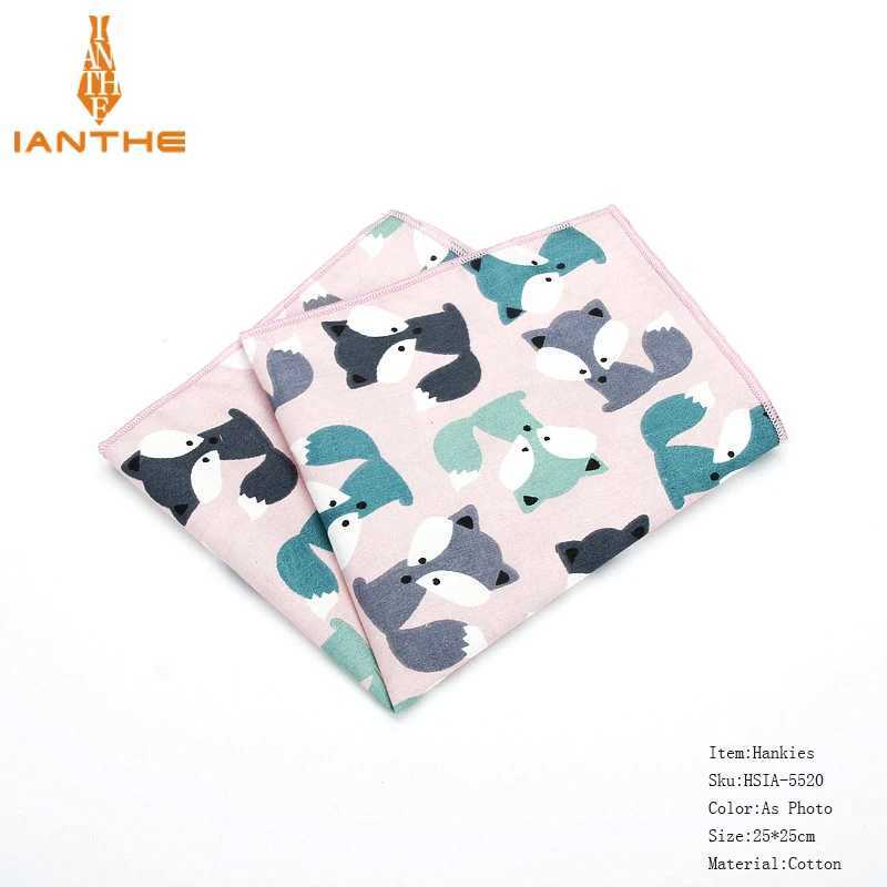 25*25cm Brand New Mens 100% Cotton Animals Handkerchief For Man Star Bear Print Pocket Square Chest Towel Suits Hankies W241213
