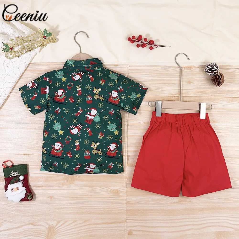 Ceeniu 0-5Y Childrens Christmas Clothing Set Christmas Printed Shirt+Red Shorts Childrens New Year Clothing Boys Christmas Clothing W241213