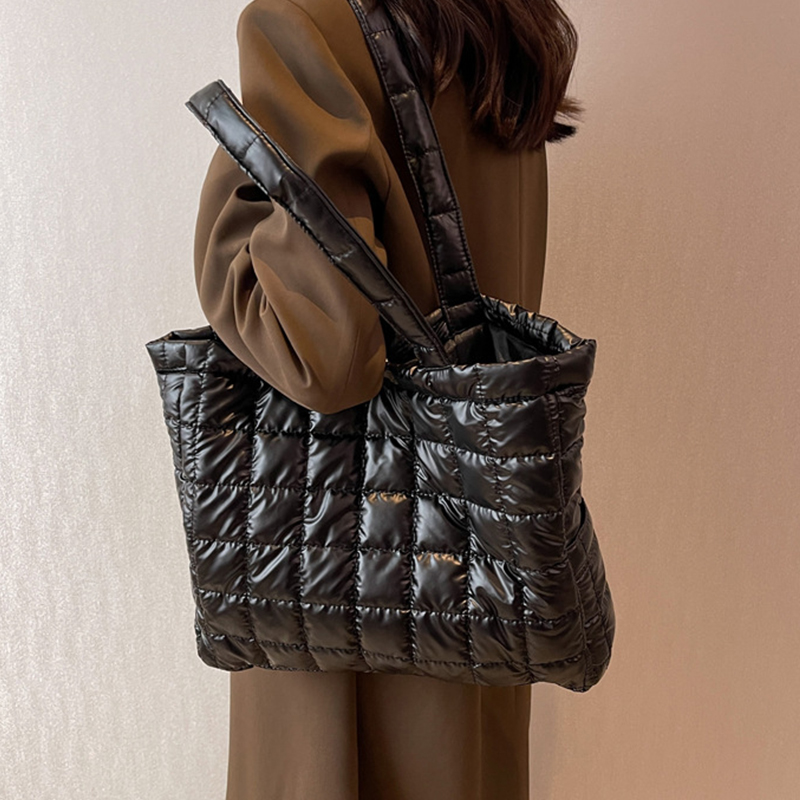 Puffer Tote Bag for Women Large Quilted Puffy Handbag Lightweight Satchel Purse Shoulder Bags for Work Travel Gym Shop Diagonal Span Tote Trend