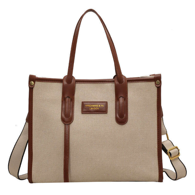 Large Capacity Hand-Held Women's New Trendy Canvas Contrasting Tote Daily Commuting Single Shoulder Crossbody Bag, Fashionable Quality Classic