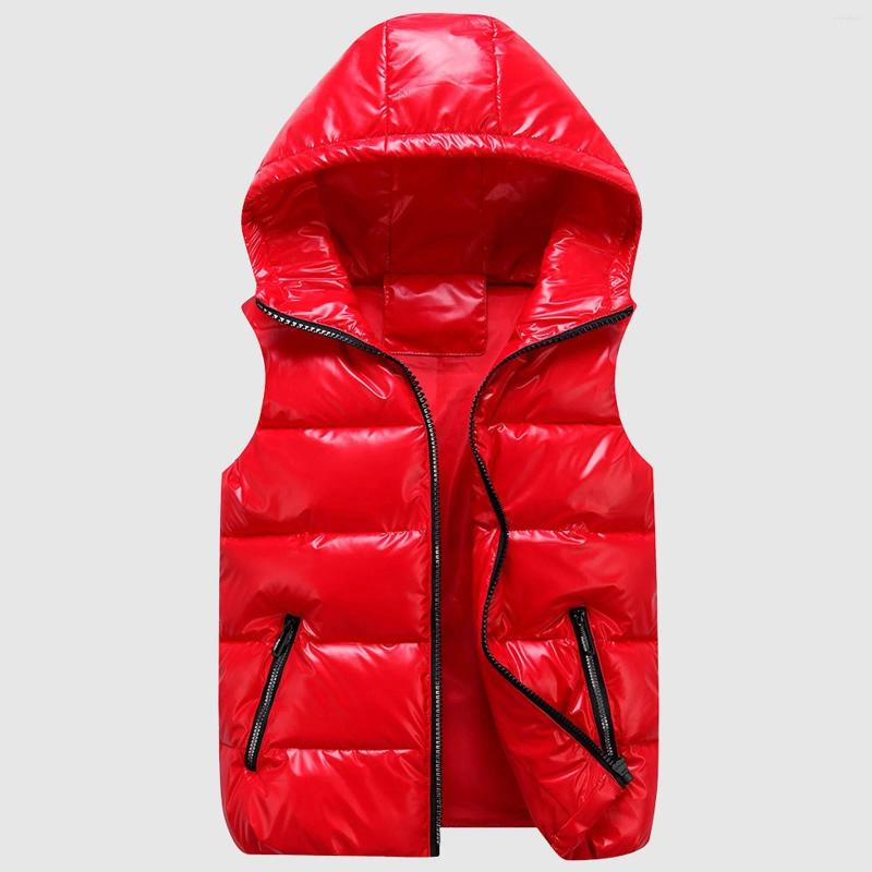 Womens Vests Autumn Winter Women Padded Shiny Vest Jacket Solid Zipper Hooded Bubble Coat With Pocket Lightweight Sleeveless Outerwear