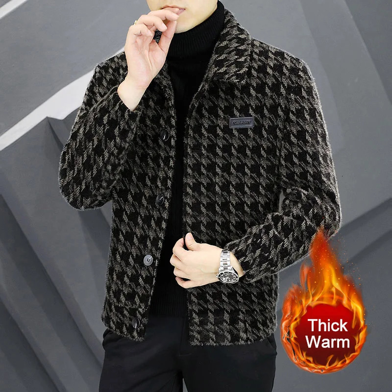 Top Quality Steetwear Lapel Plaid Print Jacket Ropa De Hombre Winter Men Wool Trench Coat Contrasting Colors Lattice 241213