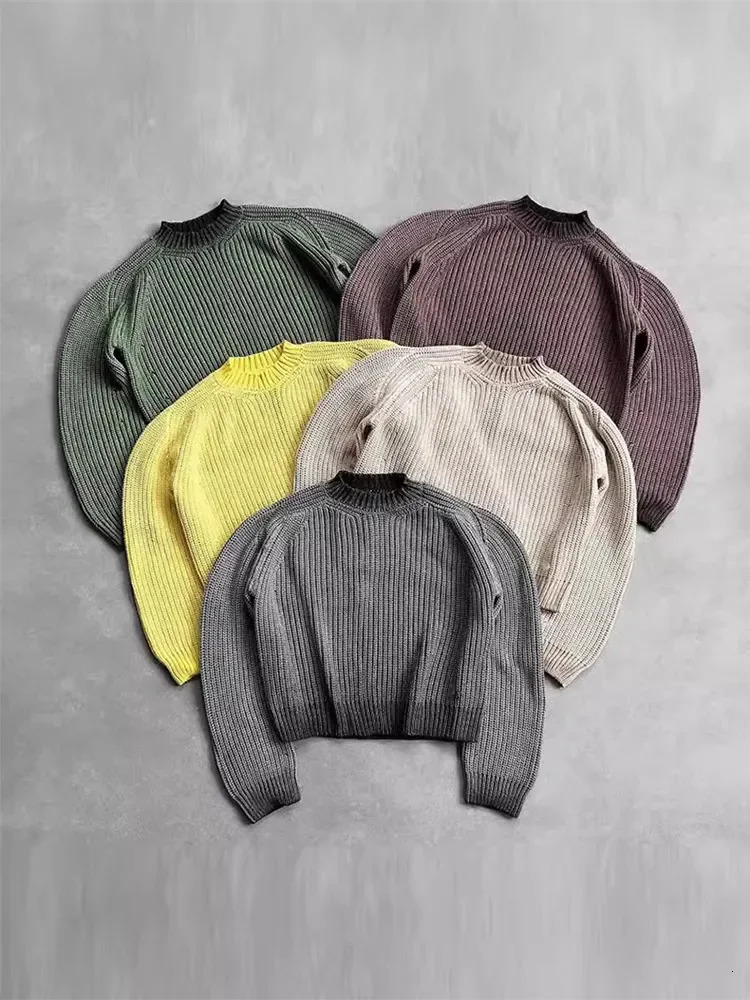 Fashion Solid Knitted Sweater for Male Neck Long Sleeve Oversized Pullover Jumpers Autumn Street Men Clothes Baggy Knitwear Tops 241212