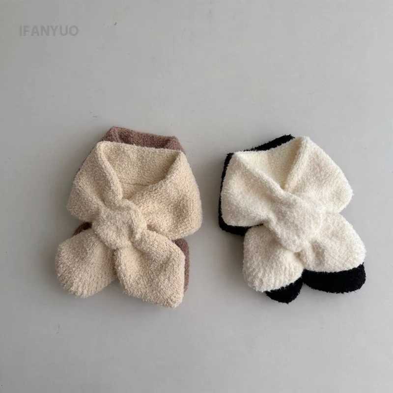 Scarves Wraps 0-6Y Baby Scarf Winter Knitted Plush Soft Cotton Solid Color Versatile Baby Windproof Outdoor Cross Scarves Warmer Neck Cover H241213