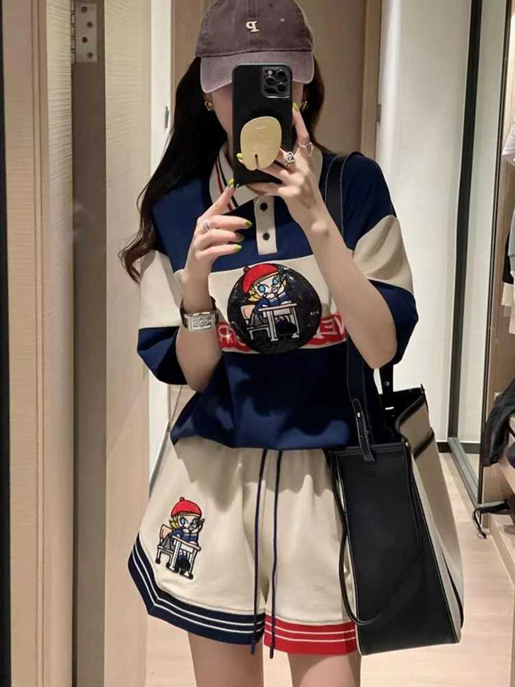 Women's Two Piece Pants Cartoon Casual Tracksuit Suit conjunto feminino shorts e blusa 2023 Summer Loose Short Slved Top 2 Piece Sets Women Outfi