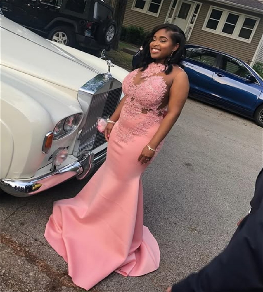 Charming Mermaid Evening Dress With Lace Elegant Plus Size Black Girls Pink Prom Dresses With Bow Gorgeous Formal Vestidos De Fiesta 2025 Sleeveless B