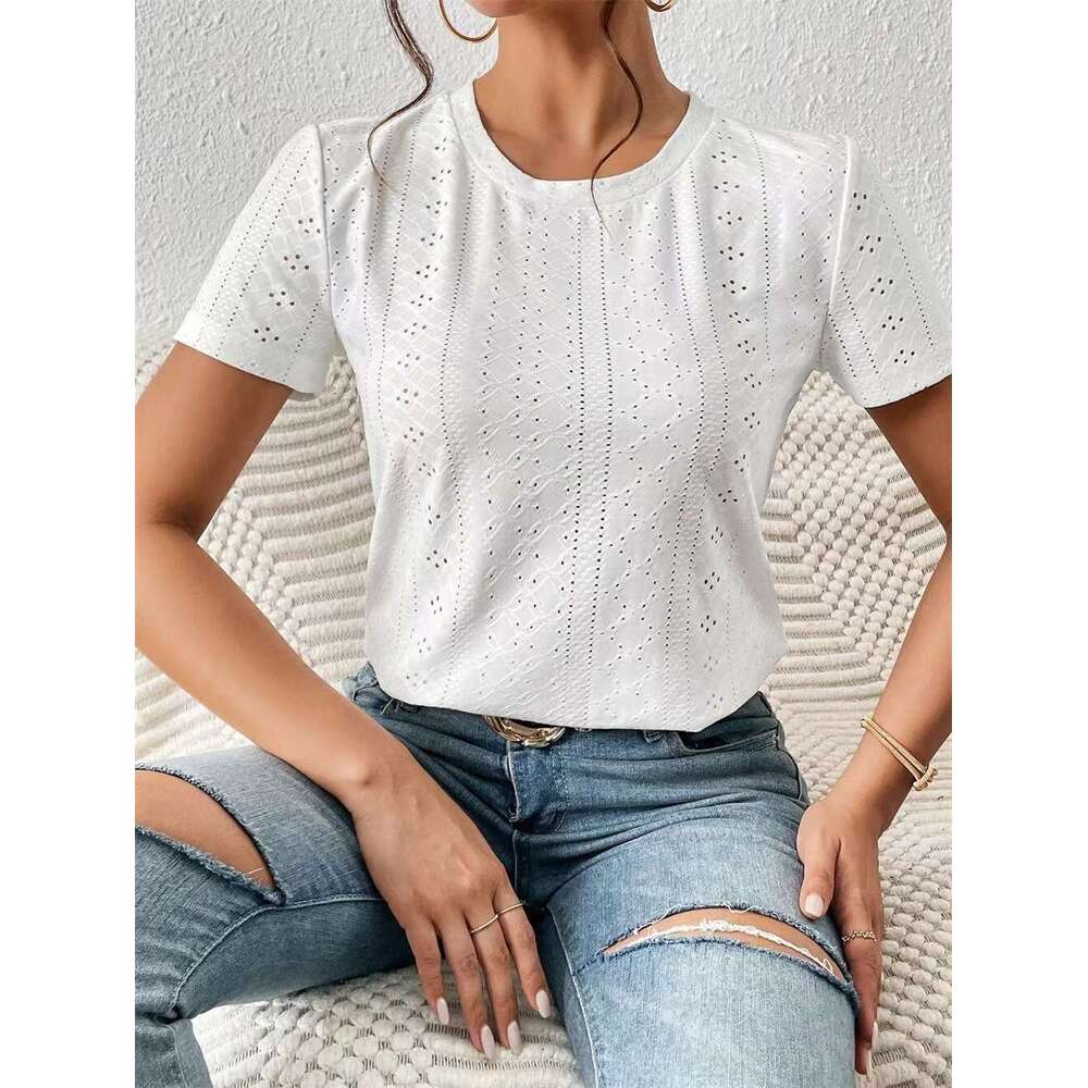 European and American women's top 2024 summer fashion casual round neck short sleeved basic T-shirt