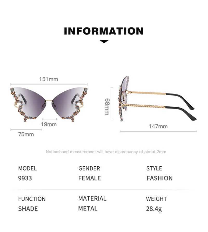 Diamond Butterfly Sunglasses for Womens Outdoor UV400 Protection Sun Glasses Ladies Personality Fashion Vintage Elegant EyewearX241213