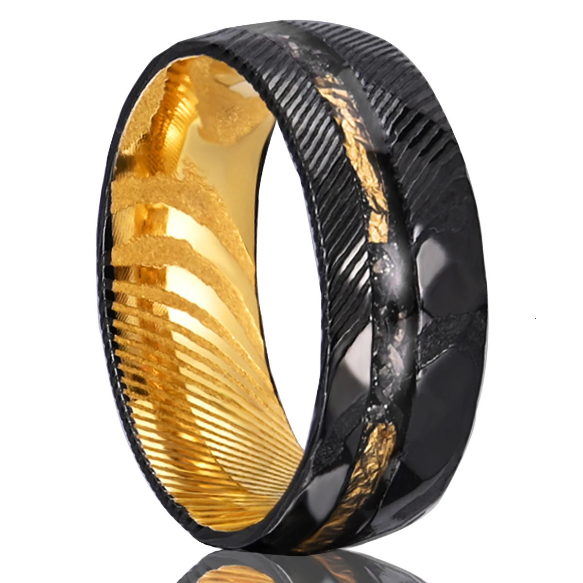 Black hammered Damascus steel mens 8mm couple wedding engagement ring daily fashion wear holiday gift 241213